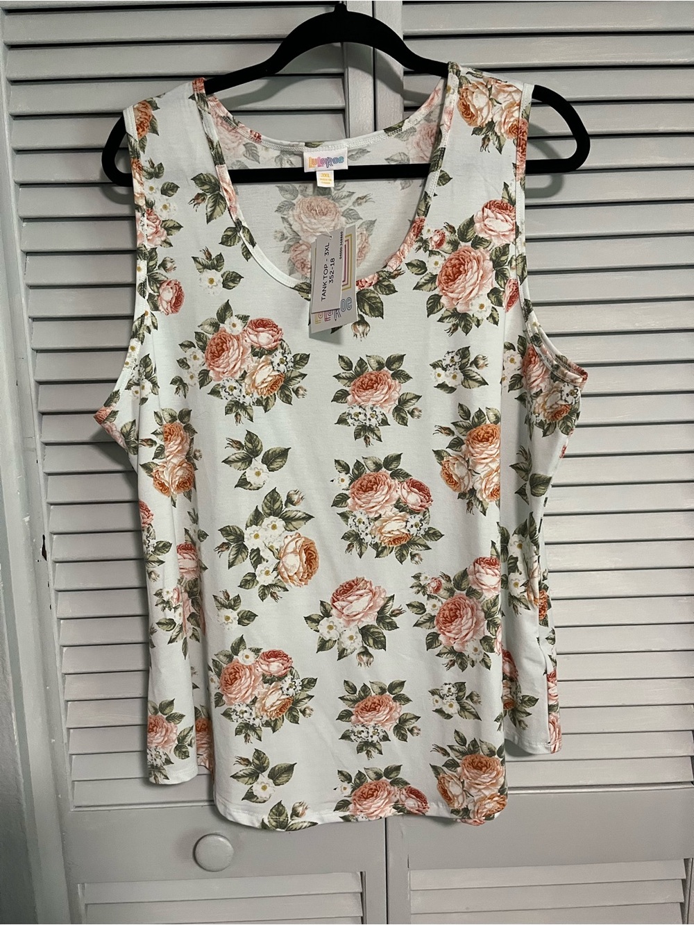 LuLaRoe White Tank with Peach Rose Floral Print